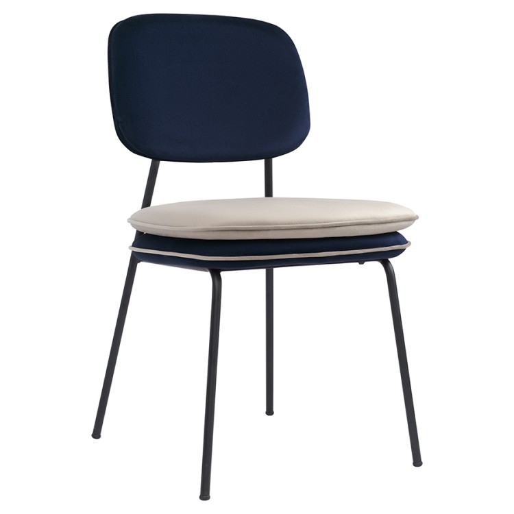 Стул с контрастным кантом pea, велюр, темно-синий/бежевый (77102)