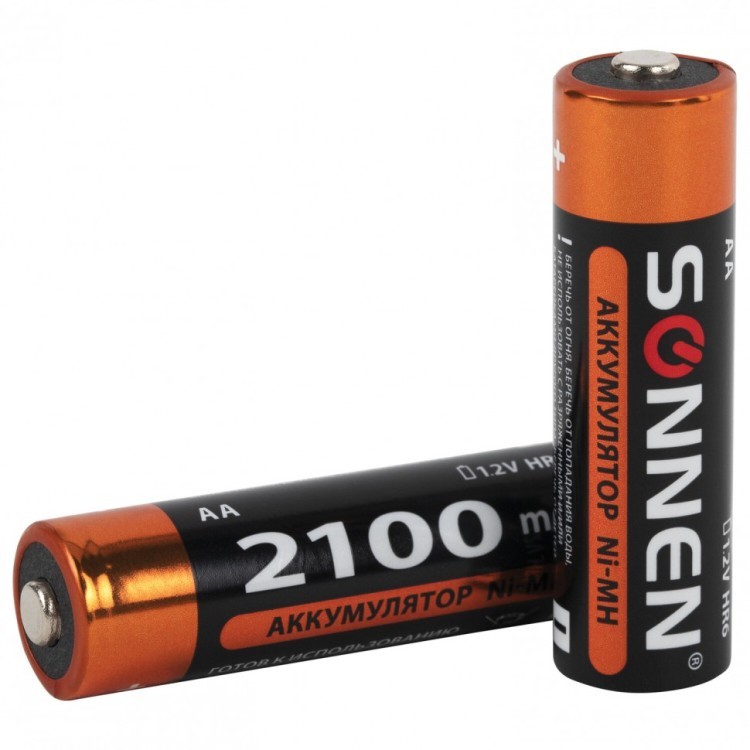 Батарейки аккумуляторные Ni-Mh пальчиковые к-т 4 шт АА HR6 2100 mAh SONNEN 455606 (1) (94019)