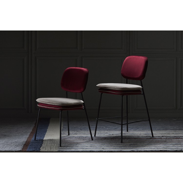 Стул полубарный с контрастным кантом pea, велюр, бордовый/бежевый (77098)