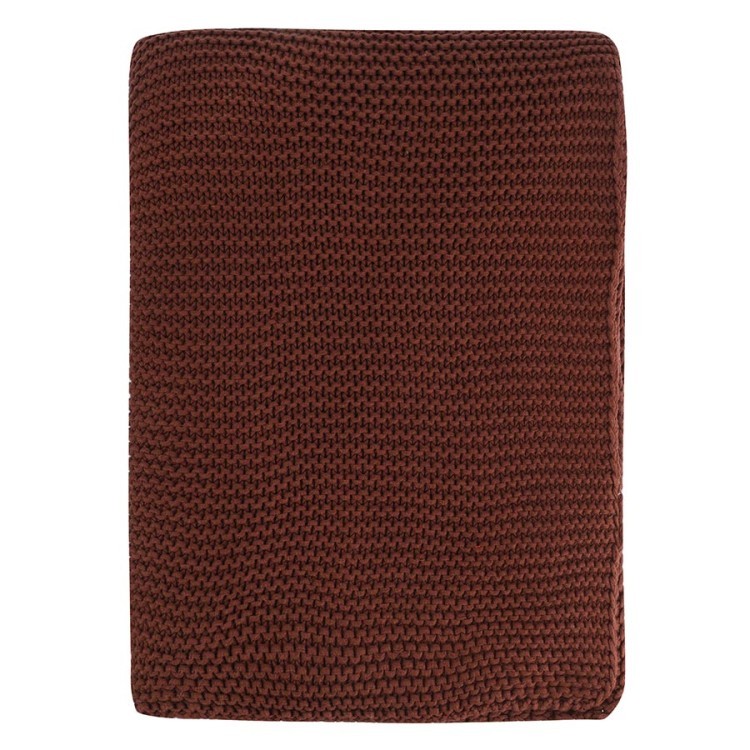 Плед из хлопка жемчужной вязки коричневого цвета из коллекции essential, 130х180 см (79034)