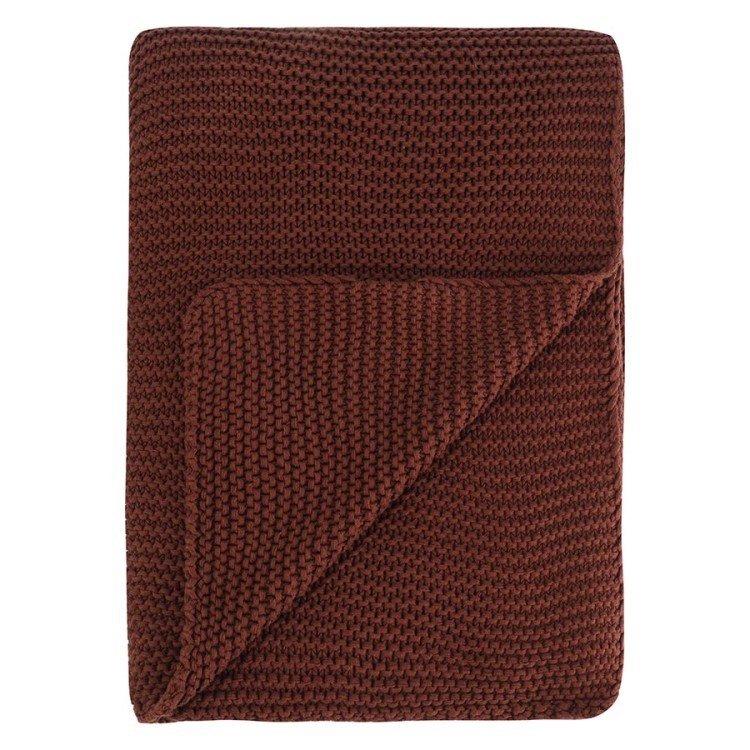 Плед из хлопка жемчужной вязки коричневого цвета из коллекции essential, 130х180 см (79034)