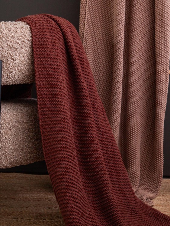 Плед из хлопка жемчужной вязки коричневого цвета из коллекции essential, 130х180 см (79034)