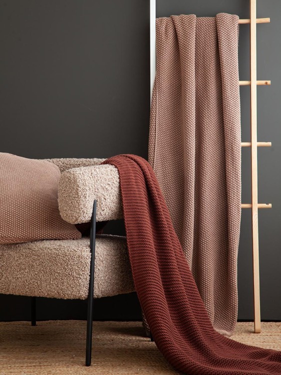 Плед из хлопка жемчужной вязки коричневого цвета из коллекции essential, 130х180 см (79034)