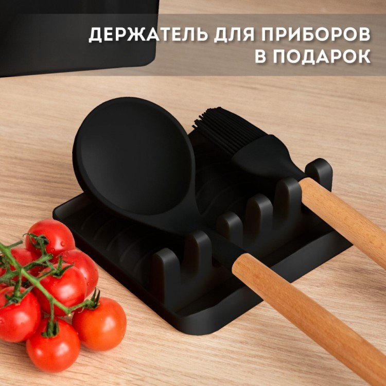 Набор силиконовых кухонных принадл с деревянными ручками 13 в 1 черный DASWERK 608197 (1) (95183)