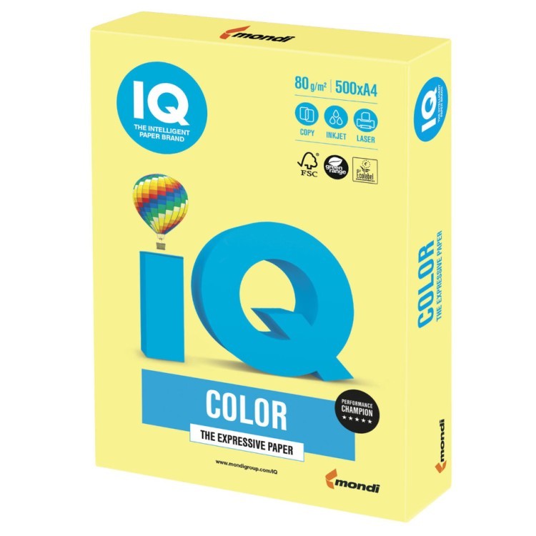 Бумага цветная для принтера IQ Color А4, 80 г/м2, 500 листов, лимонно-желтая, ZG34 (65387)