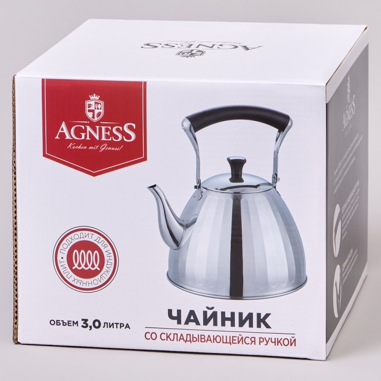 Чайник agness 3,0 л со складывающейся ручкой, индукционное капсульное дно Agness (937-910) Чайник agness 3,0 л со складывающейся ручкой, индукционное капсульное дно Agness (937-910)