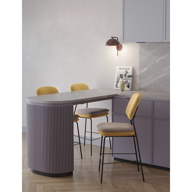 Стул полубарный с контрастным кантом pea, велюр, желтый/бежевый (77099)