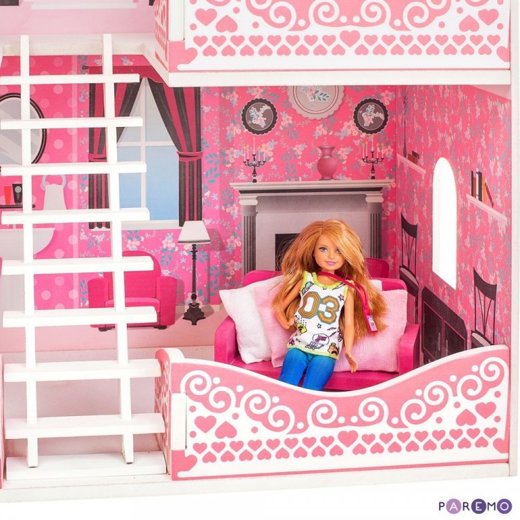 Деревянный кукольный домик "Розет Шери", с мебелью 7 предметов в наборе, для кукол 20 см (PD318-08)
