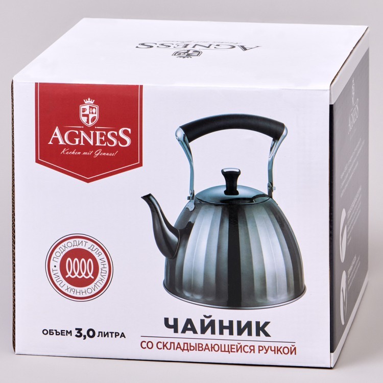 Чайник agness 3,0 л со складывающейся ручкой, индукционное капсульное дно Agness (937-911) Чайник agness 3,0 л со складывающейся ручкой, индукционное капсульное дно Agness (937-911)