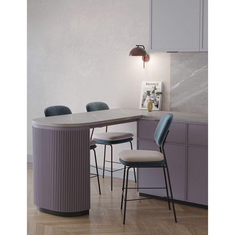 Стул полубарный с контрастным кантом pea, велюр, сине-зеленый/бежевый (77100)