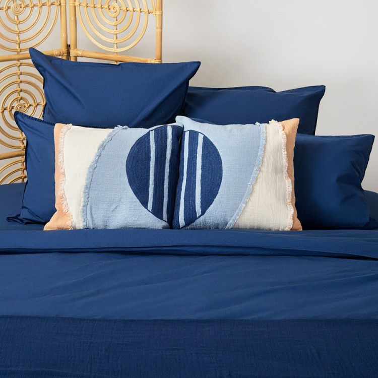 Комплект постельного белья двуспальный темно-синего цвета из органического стираного хлопка из коллекции essential (69373)