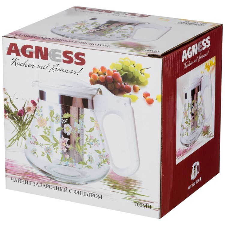 Заварочный чайник agness с фильтром "flowers" 700 мл. Agness (885-069)