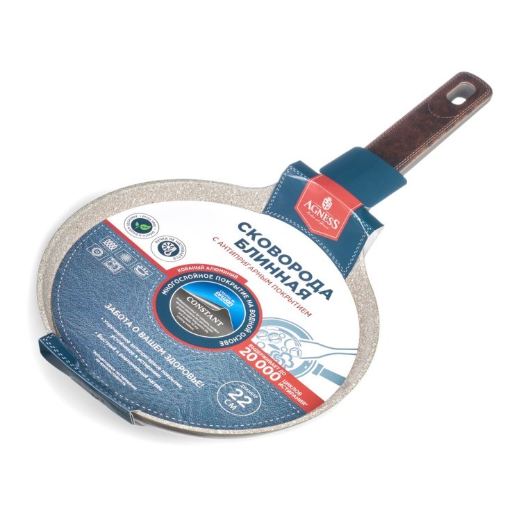 Сковорода блинная с антипригарным покрытием pfluon marble, 22*4,3 см Agness (902-116) Сковорода блинная с антипригарным покрытием pfluon marble, 22*4,3 см Agness (902-116)