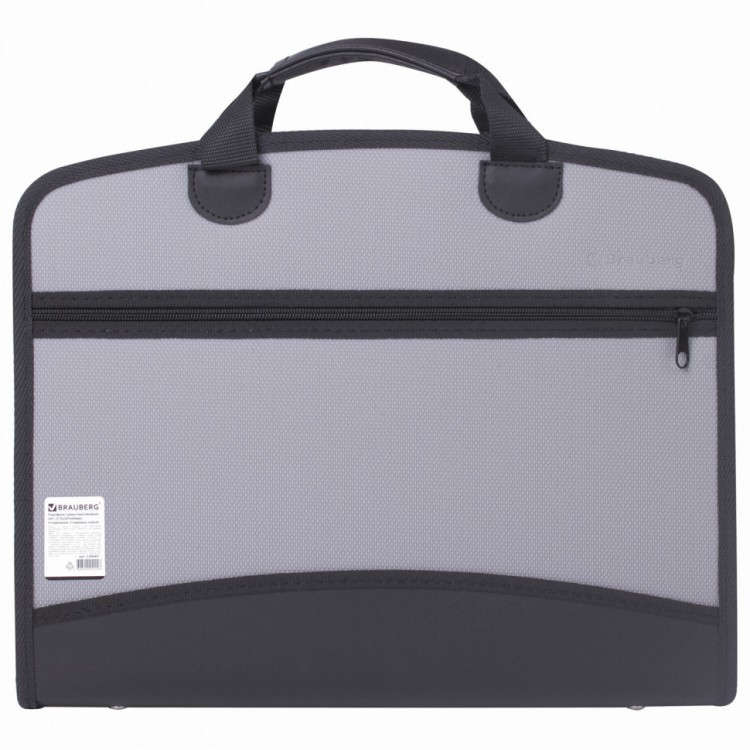 Папка-портфель пластиковая Brauberg А4+ (375х305х60 мм) 4 отделения 2 кармана серая 228685 (1) (89552)