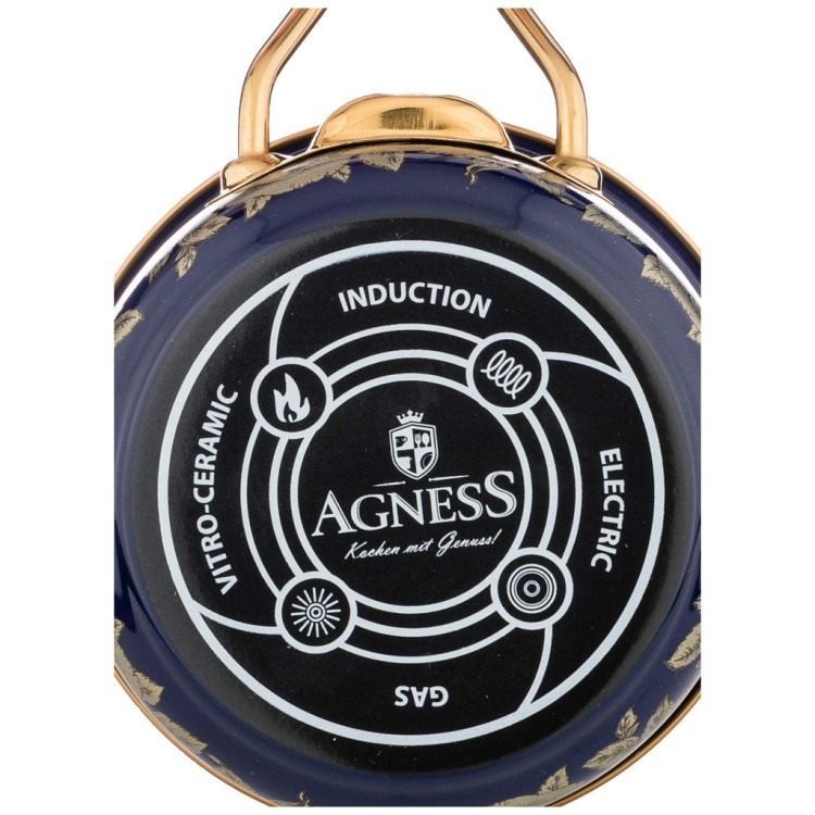 Ковш agness эмалированный с крышкой, серия ренессанс 0,9л, диа.14см подходит для индукцион.плит Agness (950-175)