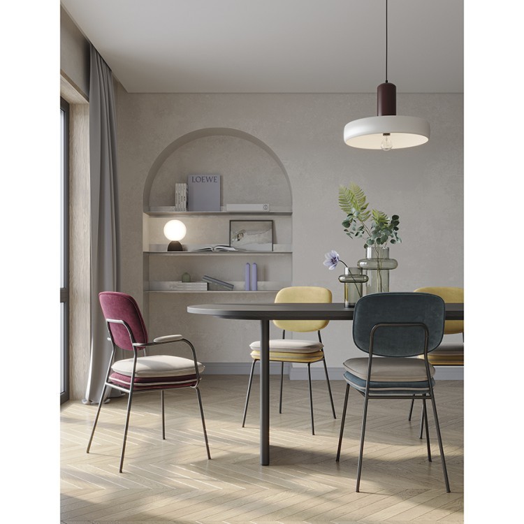 Стул с подлокотниками и контрастным кантом pea, велюр, бордовый/бежевый (77103)