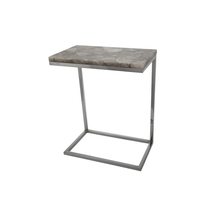 Стол приставной E851, cерый кварц, сталь, Shiny Nickel/grey, ROOMERS FURNITURE