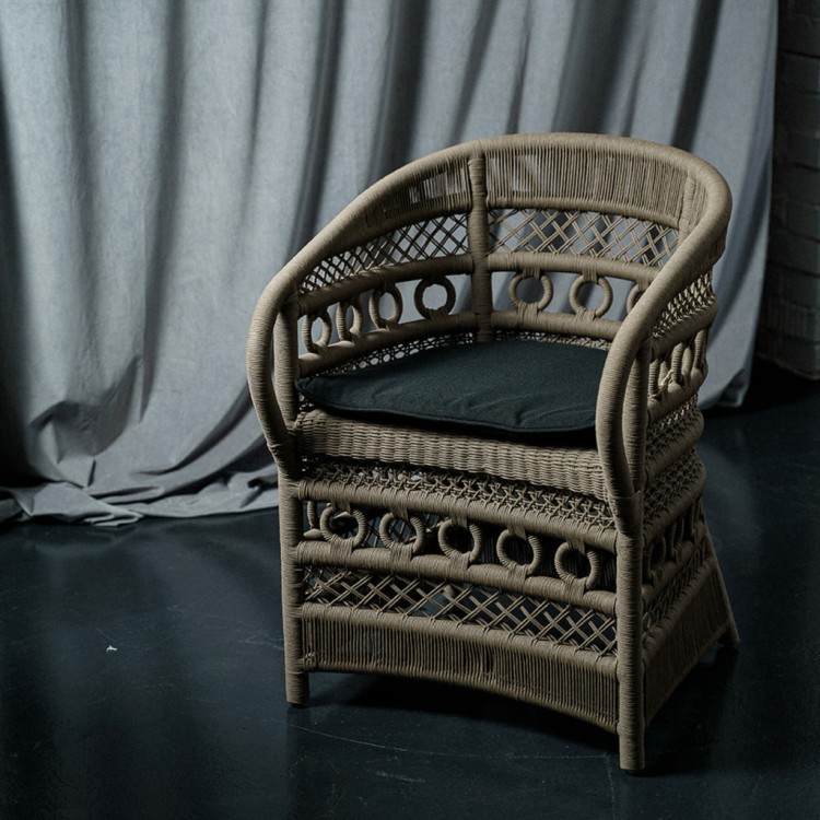 Полукресло FG-30398/G, ротанг, текстиль, Black/grey, ROOMERS FURNITURE Полукресло FG-30398/G, ротанг, текстиль, Black/grey, ROOMERS FURNITURE