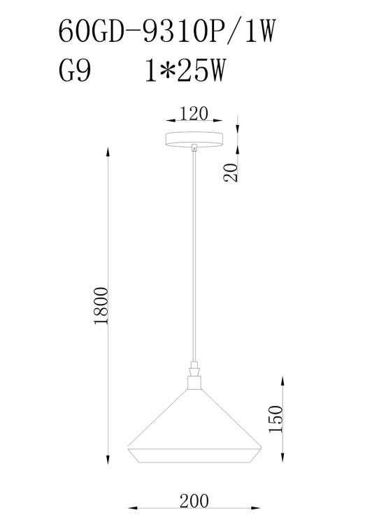 Лампа потолочная d20см h180см (TT-00002214)