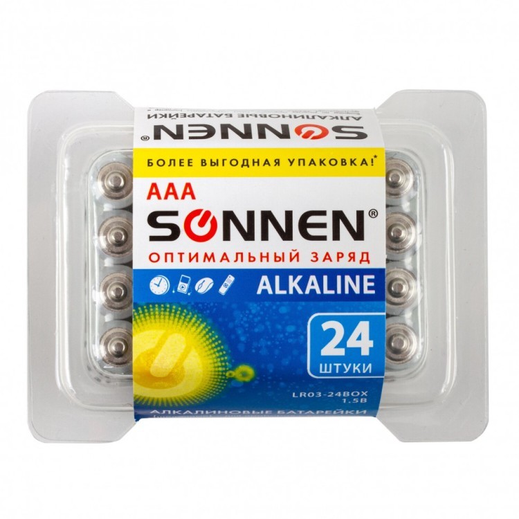 Батарейки алкалиновые Sonnen Alkaline LR03 (ААА) 24 шт 455096 (2) (76407)