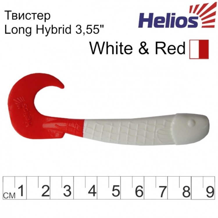Твистер Helios Long Hybrid 3,55"/9,0 см, цвет White RT 7 шт HS-15/1-003 (78223)
