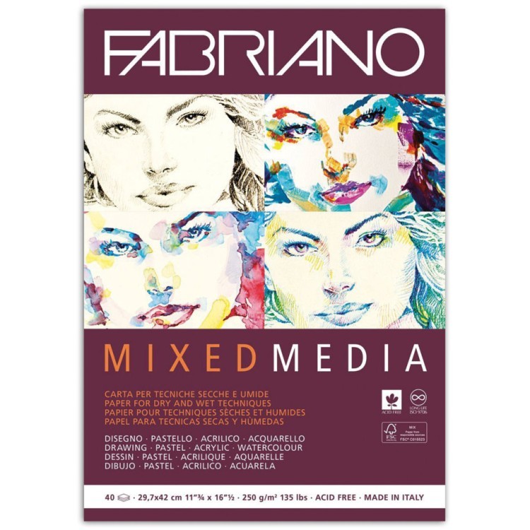Альбом для рисования А3 Fabriano Mixed Media 40 листов, 250 г/м2, мелкое зерно 19100382 (65017)
