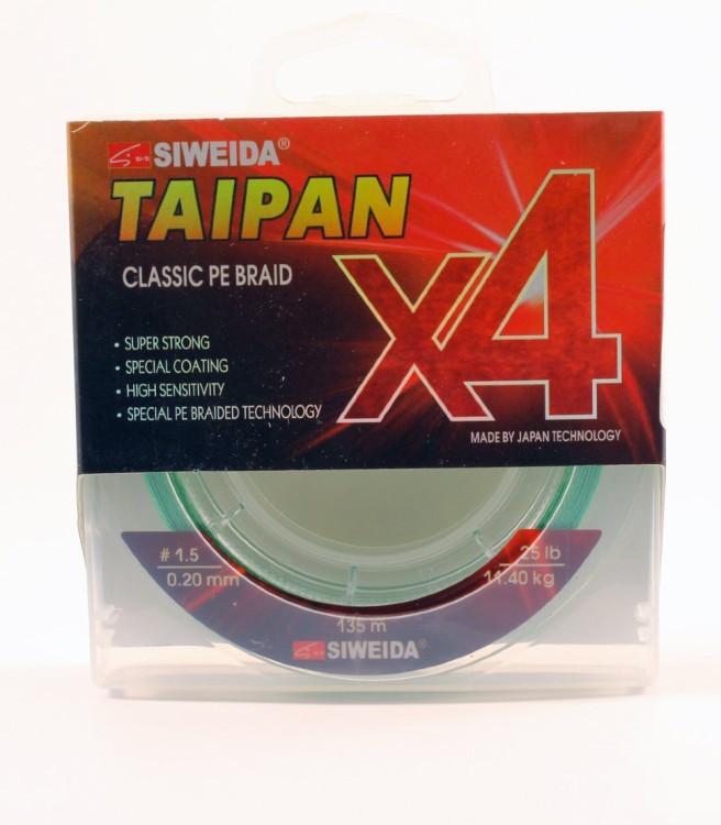 Леска плетеная Siweida Taipan Classic PE Braid X4 135м 0,20мм (11,40кг) светло-зеленая (62289)