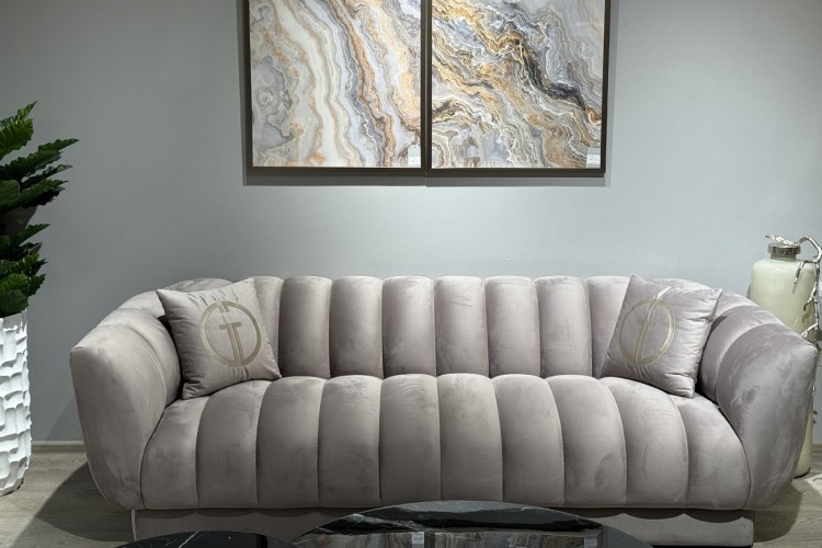 Диван Fabio трехместный велюр бежевый Colton1001-SERROS 239*95*72см, 2 подушки (TT-00012596)