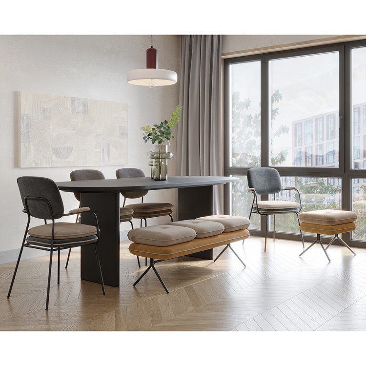 Стул с подлокотниками и контрастным кантом pea, велюр, темно-серый/бежевый (77105)