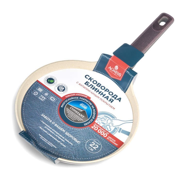 Сковорода блинная с антипригарным покрытием pfluon marble, 22*4,3 см Agness (902-106) Сковорода блинная с антипригарным покрытием pfluon marble, 22*4,3 см Agness (902-106)