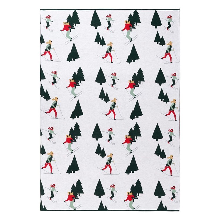 Плед из хлопка с новогодним рисунком let's ski из коллекции new year essential, 130x180 см (79344)