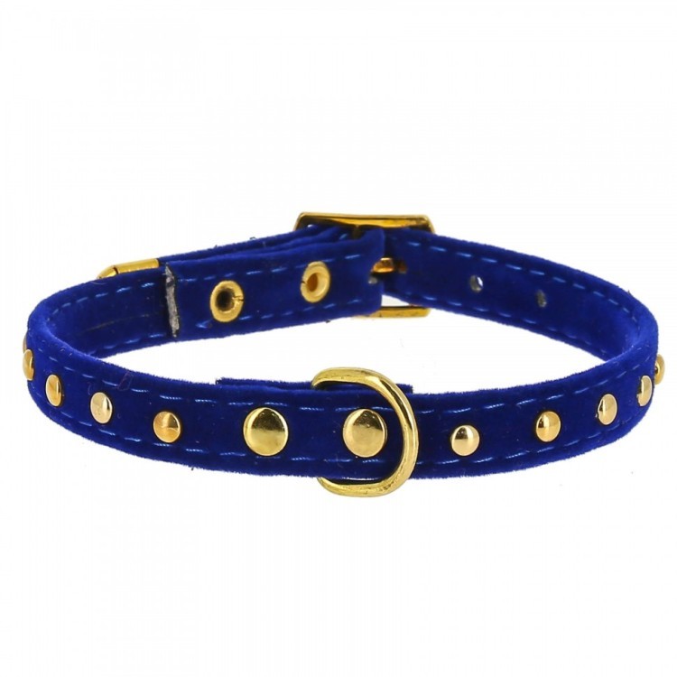 Ошейник для кошек из флока с заклепками Каскад 1 см на шею 30 см, синий (84971)