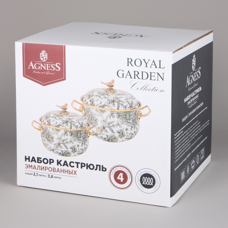 Набор кастрюль agness эмалированных серия "royal garden", 4пр. 2,1л и 3,8л Agness (950-601) Набор кастрюль agness эмалированных серия "royal garden", 4пр. 2,1л и 3,8л Agness (950-601)