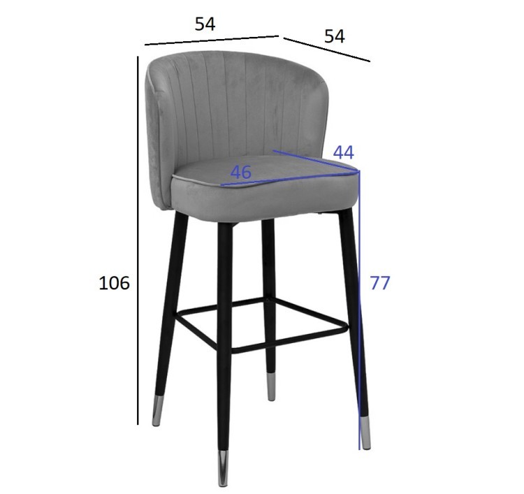 Cтул барный велюр серый 54*54*106см с ч/б спинкой (TT-00006894)