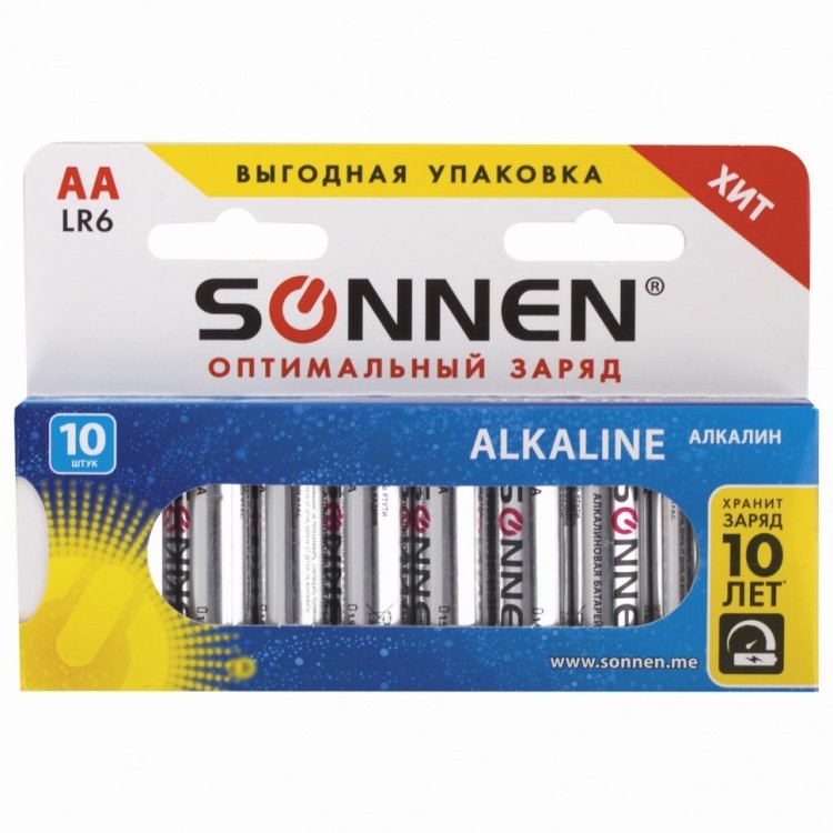 Батарейки алкалиновые Sonnen Alkaline LR6 (АА) 10 шт 451086 (6) (76358)
