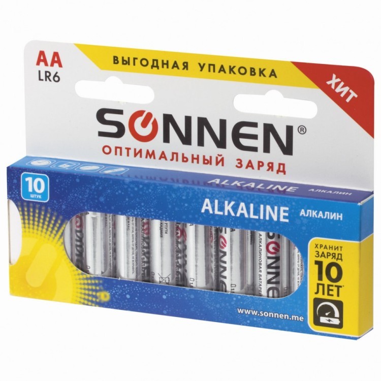 Батарейки алкалиновые Sonnen Alkaline LR6 (АА) 10 шт 451086 (6) (76358)