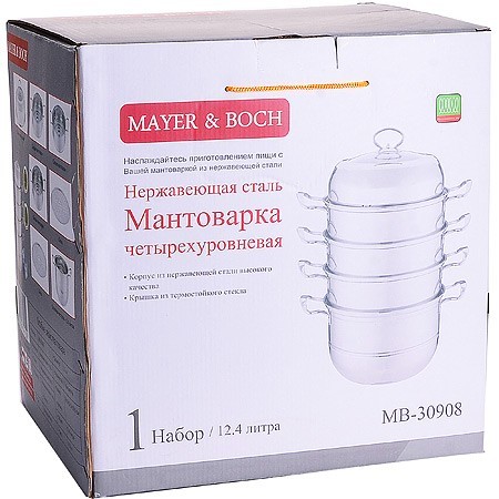 Мантоварка 4-х ярусная 12,4л 32см нерж/ст Mayer&Boch (30908) Мантоварка 4-х ярусная 12,4л 32см нерж/ст Mayer&Boch (30908)