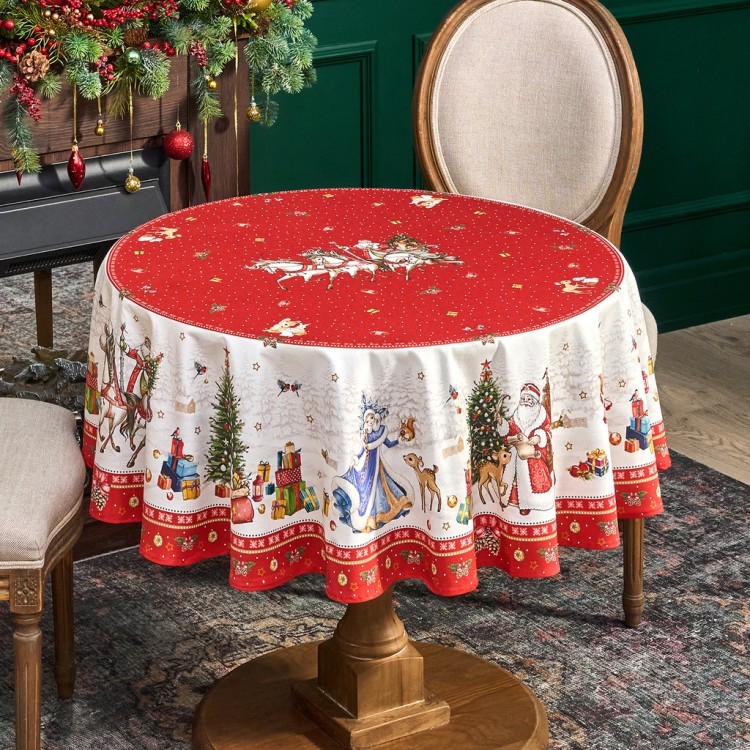 Скатерть круглая  "с новым годом"150 см  ,красный, 100% хлопок ,твил Lefard (850-763-24) Скатерть круглая  "с новым годом"150 см  ,красный, 100% хлопок ,твил Lefard (850-763-24)