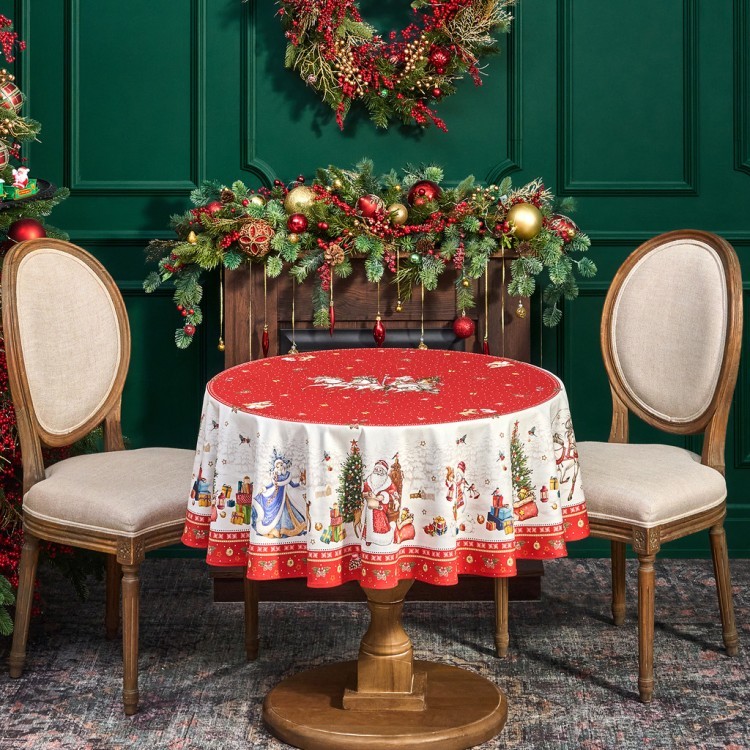 Скатерть круглая  "с новым годом"150 см  ,красный, 100% хлопок ,твил Lefard (850-763-24) Скатерть круглая  "с новым годом"150 см  ,красный, 100% хлопок ,твил Lefard (850-763-24)