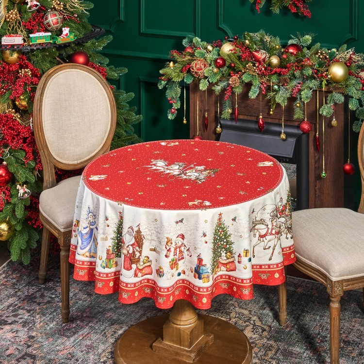 Скатерть круглая  "с новым годом"150 см  ,красный, 100% хлопок ,твил Lefard (850-763-24) Скатерть круглая  "с новым годом"150 см  ,красный, 100% хлопок ,твил Lefard (850-763-24)