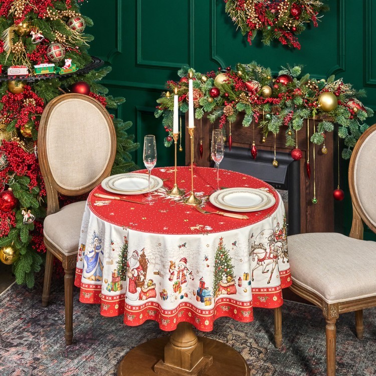 Скатерть круглая  "с новым годом"150 см  ,красный, 100% хлопок ,твил Lefard (850-763-24) Скатерть круглая  "с новым годом"150 см  ,красный, 100% хлопок ,твил Lefard (850-763-24)