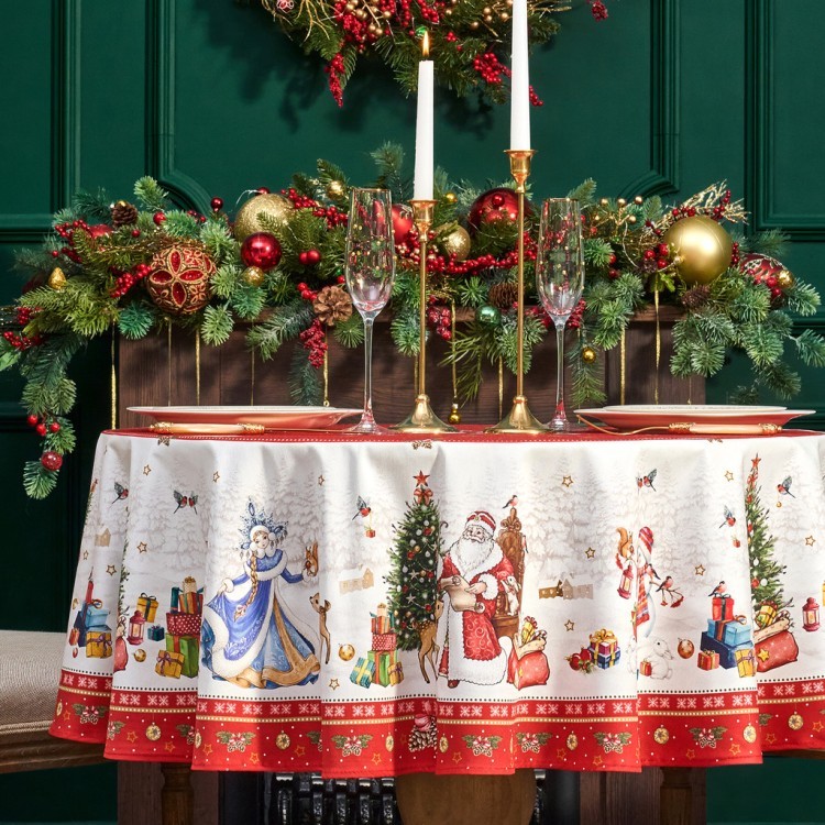 Скатерть круглая  "с новым годом"150 см  ,красный, 100% хлопок ,твил Lefard (850-763-24) Скатерть круглая  "с новым годом"150 см  ,красный, 100% хлопок ,твил Lefard (850-763-24)