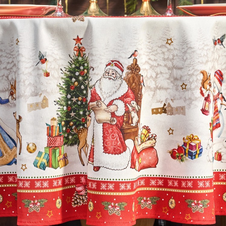 Скатерть круглая  "с новым годом"150 см  ,красный, 100% хлопок ,твил Lefard (850-763-24) Скатерть круглая  "с новым годом"150 см  ,красный, 100% хлопок ,твил Lefard (850-763-24)