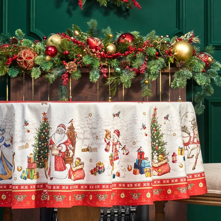 Скатерть круглая  "с новым годом"150 см  ,красный, 100% хлопок ,твил Lefard (850-763-24) Скатерть круглая  "с новым годом"150 см  ,красный, 100% хлопок ,твил Lefard (850-763-24)