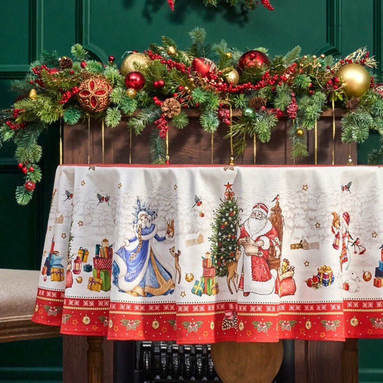 Скатерть круглая  "с новым годом"150 см  ,красный, 100% хлопок ,твил Lefard (850-763-24) Скатерть круглая  "с новым годом"150 см  ,красный, 100% хлопок ,твил Lefard (850-763-24)