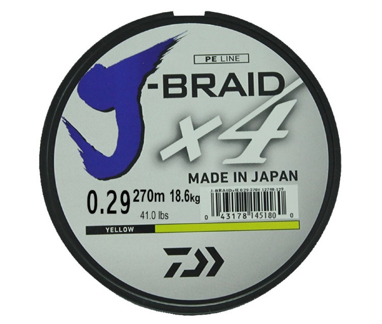 Леска плетеная Daiwa J-Braid X4 270м 0,29мм желтая (59082)