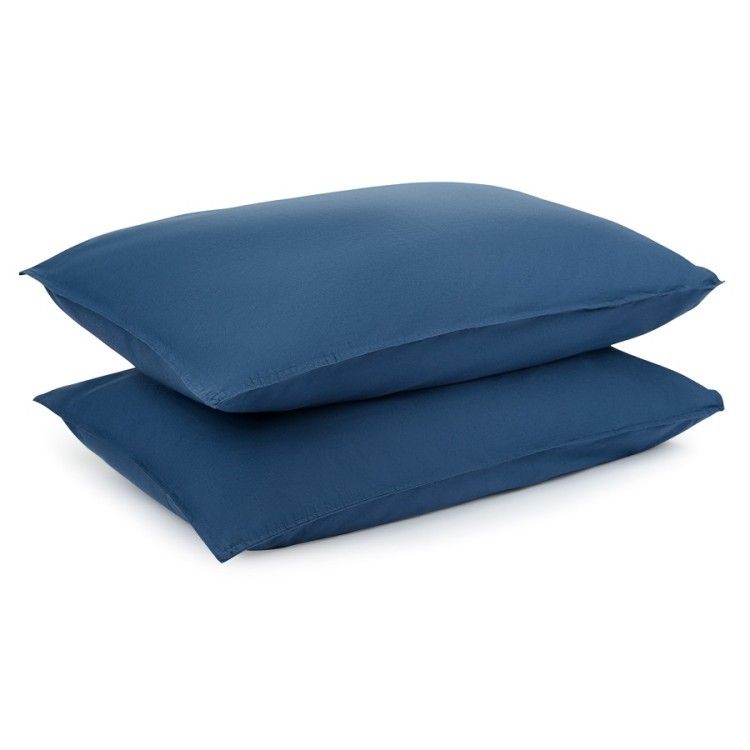 Комплект постельного белья полутораспальный темно-синего цвета из органического стираного хлопка из коллекции essential (69374)