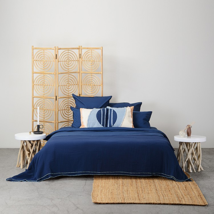 Комплект постельного белья полутораспальный темно-синего цвета из органического стираного хлопка из коллекции essential (69374)