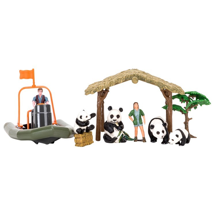 Набор фигурок животных серии "На ферме": Ферма игрушка, панды, лодка, фермер, инвентарь - 10 предметов (ММ205-058)