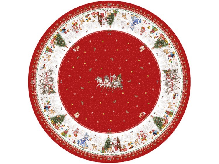 Скатерть круглая "с новым годом" 190см ,красный, 100% хлопок, твил, с пропиткой Lefard (850-763-25)